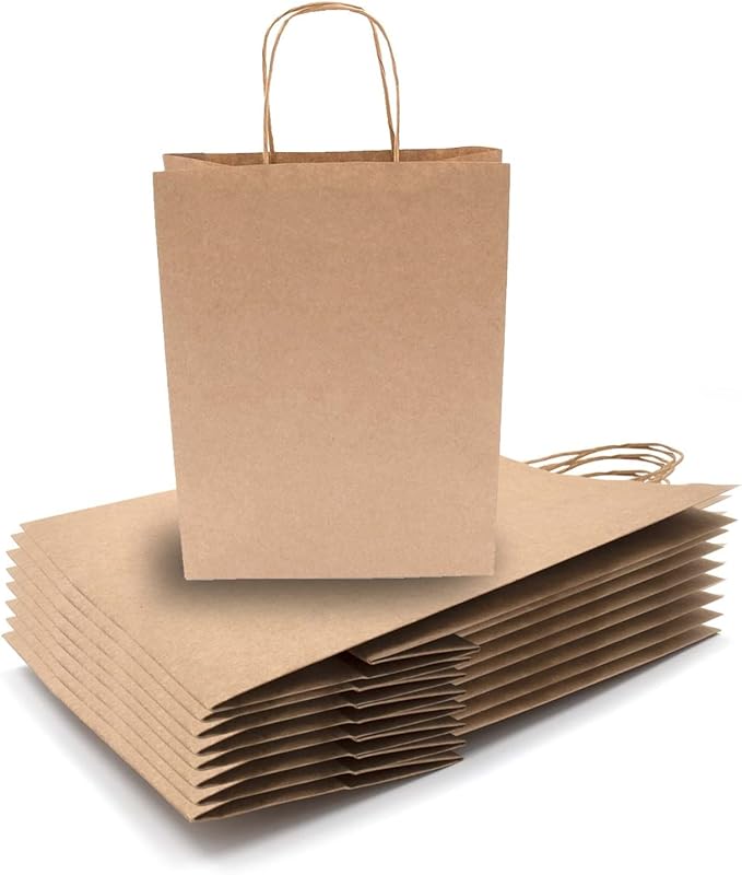 JET PAPER BAGS - 10”x5”x10” Inch [100 Pcs] Brown Paper Bags with Handles Prime for Takeout, Grocery, Goody, Retail, Party, Gifts, Weddings - Recyclable Kraft Paper Gift Bags with Handles