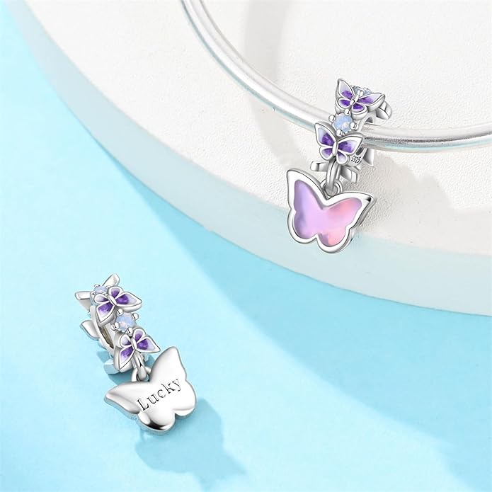 Charm Beads for Women, S925 Sterling Silver Dangle Charm Beads for European Charm Bracelet & Snake Chain Bracelets, Love Family Friendship Butterfly Pet Flower Designs, Gift Box Included