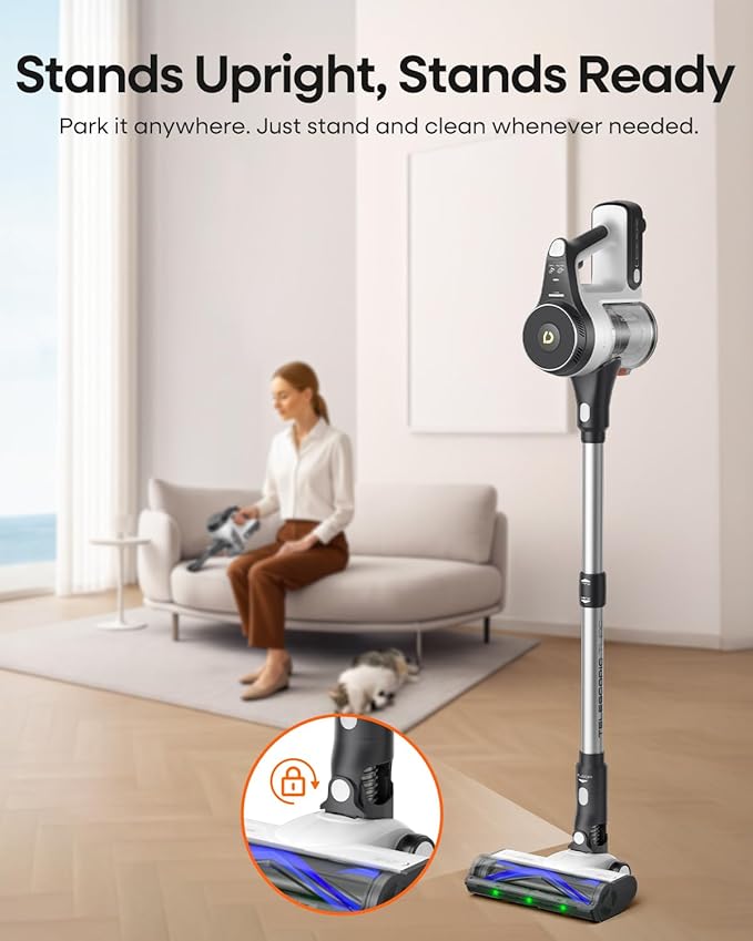 YONNDER Cordless Vacuum Cleaner, 48KPA/550W/65Mins Powerful Stick Vacuum for Home, Anti-Tangle, Self-Standing, Lightweight, Charging Dock, Vacuum Cleaner for Hardwood Floor/Carpet/Pet Hair/Car, M1