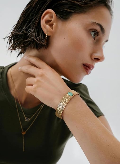 PERNNLA PEARL Dainty Gold Bar Bracelet for Women Simple Delicate Thin Cuff Bangle Hook Bracelet 18K Gold Plated Handmade Minimalist Jewelry
