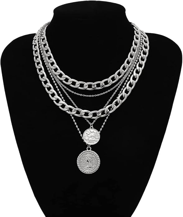 Pirate Necklace Chunky Gold Necklace for Women vintage Pirate Coin Pendant Necklace Fashion Chunky Chain Choker Necklaces Pirate Costume Women Men Jewellery