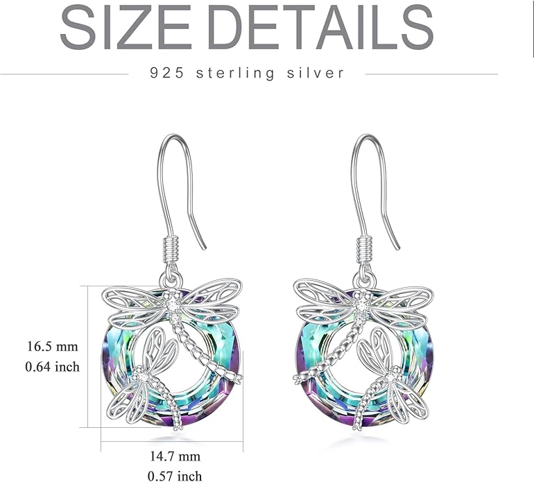 TOUPOP Dragonfly Gifts for Women Sterling Silver Dragonfly Earrings with Circle Crystal Dragonfly Dangle Drop Earrings Jewelry Gifts for Women Mom Birthday Christmas