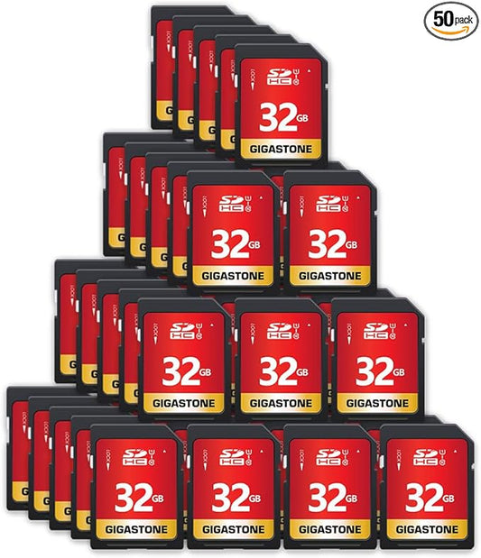 GIGASTONE 32GB SD Card 50-Pack UHS-I U1 Class 10 SDHC Memory Card High-Speed Full HD Video Compatible with Canon Digital Camera, SPYPOINT TACTACAM WOSPORTS Trail Camera, with 50 Mini Cases