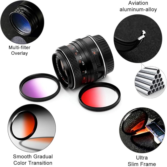 62mm Graduated Color Filters Kit 9 Pieces Gradual Colour Lens Filter Kit Set Accessory for Canon Nikon Sony Pentax Olympus Fuji DSLR Camera + Lens Filter Pouch +Lens Cleaning Cloth