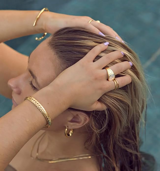 PERNNLA PEARL Dainty Gold Bar Bracelet for Women Simple Delicate Thin Cuff Bangle Hook Bracelet 18K Gold Plated Handmade Minimalist Jewelry