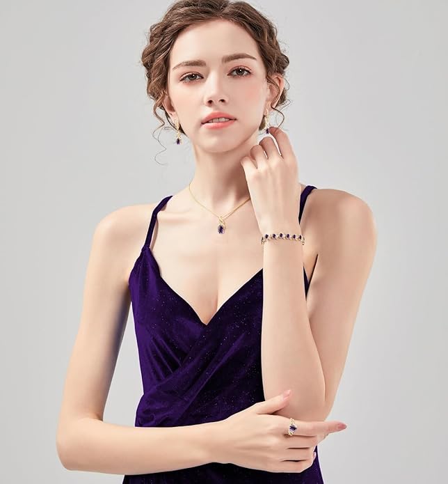 LMXXVJ Jewelry Set for Women,Teardrop Cubic Zirconia Necklace Earrings Adjustable Ring Bracelet Jewelry Set Formal Jewelry Gift