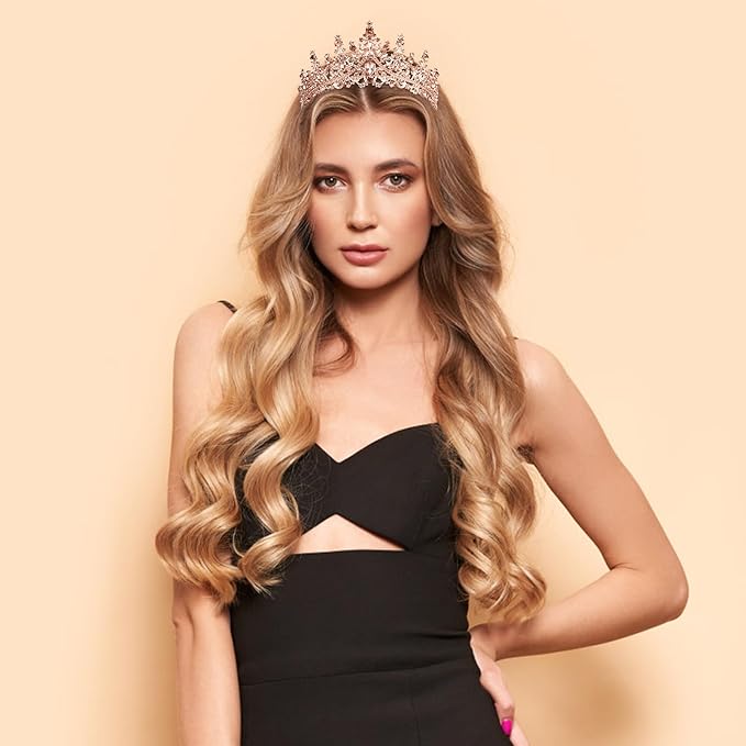 VELSCRUN Birthday Queen Tiara Crowns for Women Girls Rose Gold Crystal Birthday Queen Headband Sash Elegant Princess Crown Happy Birth Party Decorations Mom Sisters Birth Gift Hair Accessories