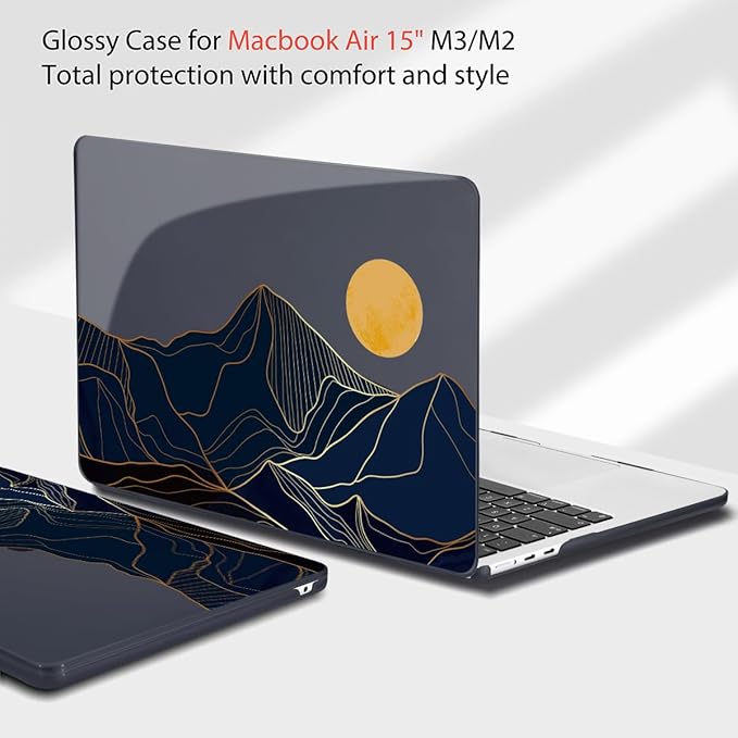 Teryeefi Compatible with MacBook Air 15 inch Case A2941 M2 A3114 M3 Release 2023 2024,Design Pattern Slim Cover + Keyboard Cover + OTG Adapter for 15.3 inch MacBook Air Liquid Retina, Mountain Line