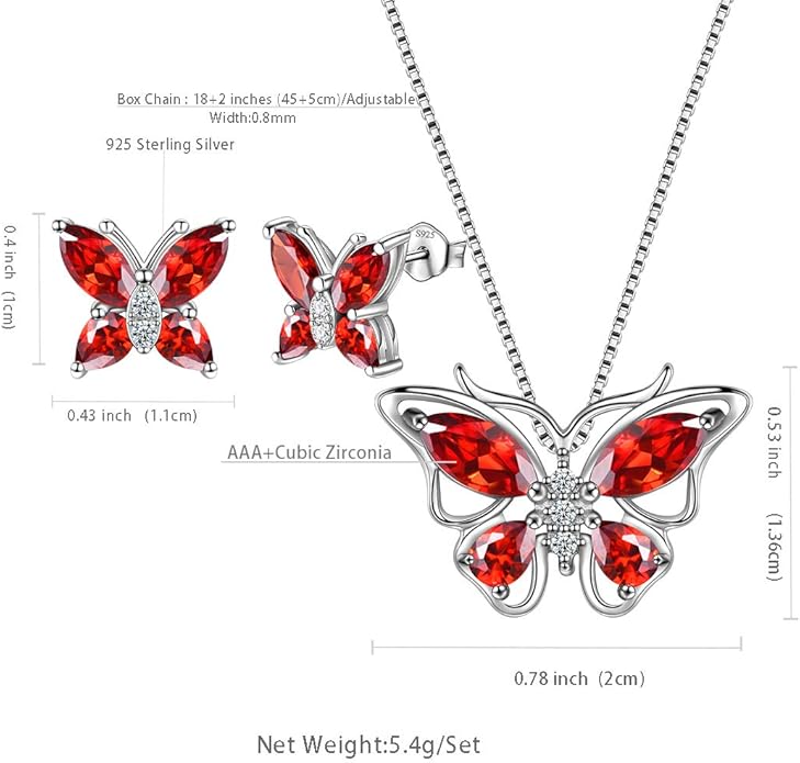 Aurora Tears Butterfly Jewelry,Women 925 Sterling Silver Butterflies Birthstone Pendant Necklace/Earrings/Rings Wedding Gift
