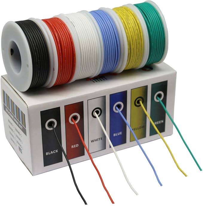 22 Gauge Flexible Silicone Wire Hook Up Kit - 6 Colors, 19.6 Feet Each, 22 AWG Stranded Electric Wire