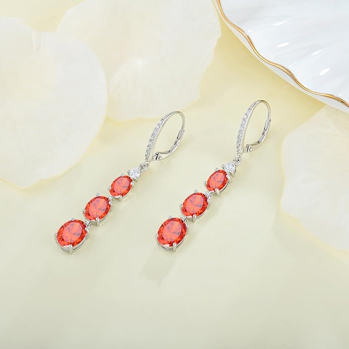 Women 925 Sterling Silver Birthstone 3-stone Leverback Drop Dangle Earrings 5A Cubic Zirconia Jewelry for Her
