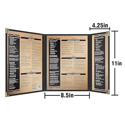 Goodsmart Restaurant Menu Covers – 25 Pack Black Trifold 6-View, Side-Loading Menu Holders, Vinyl & Plastic Café Menu Covers, Clear Menu Sleeves, Fits 8.5" x 11" & 4.25" x 11", Gold Corners