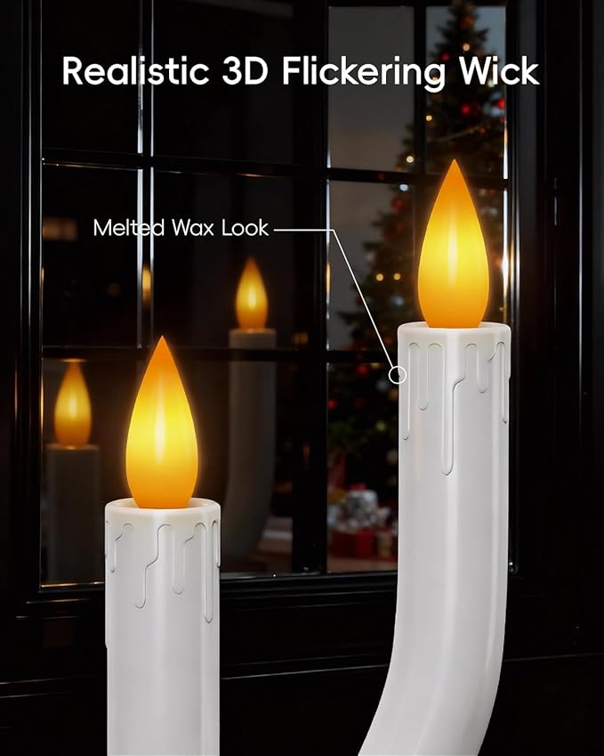 COOLWUFAN Window Candles with Remote Timer, 3 Pcs Flameless Taper Candles Battery Operated with Black Holder, Realistic LED Flickering Flame Dripless, Christmas Decorations Indoor for Home Party Fall