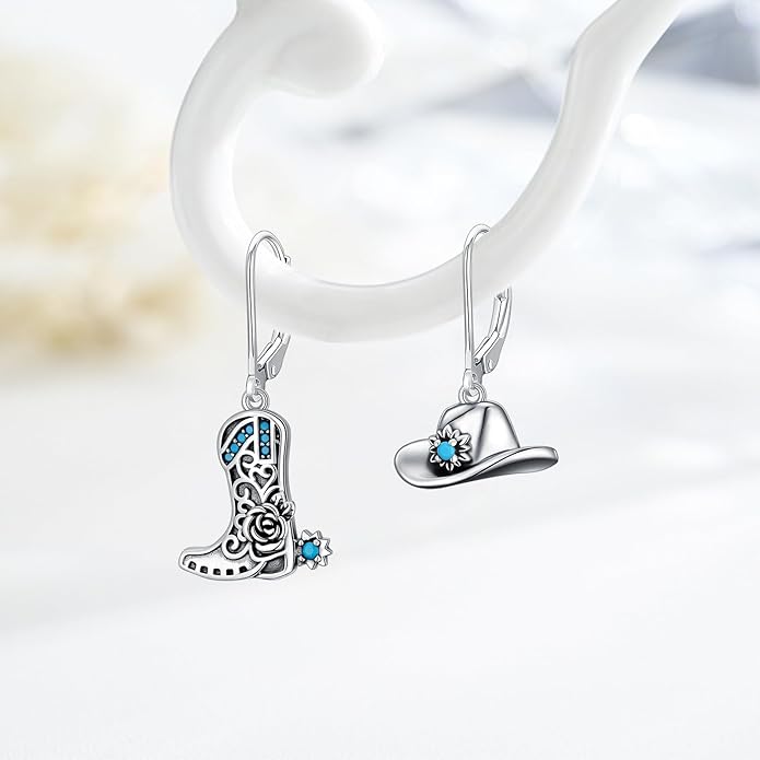 Western Earrings for Women 925 Sterling Silver Turquoise Western Country Dangle Drop Earrings Country Jewelry Gifts for Cowgirl Cowboy