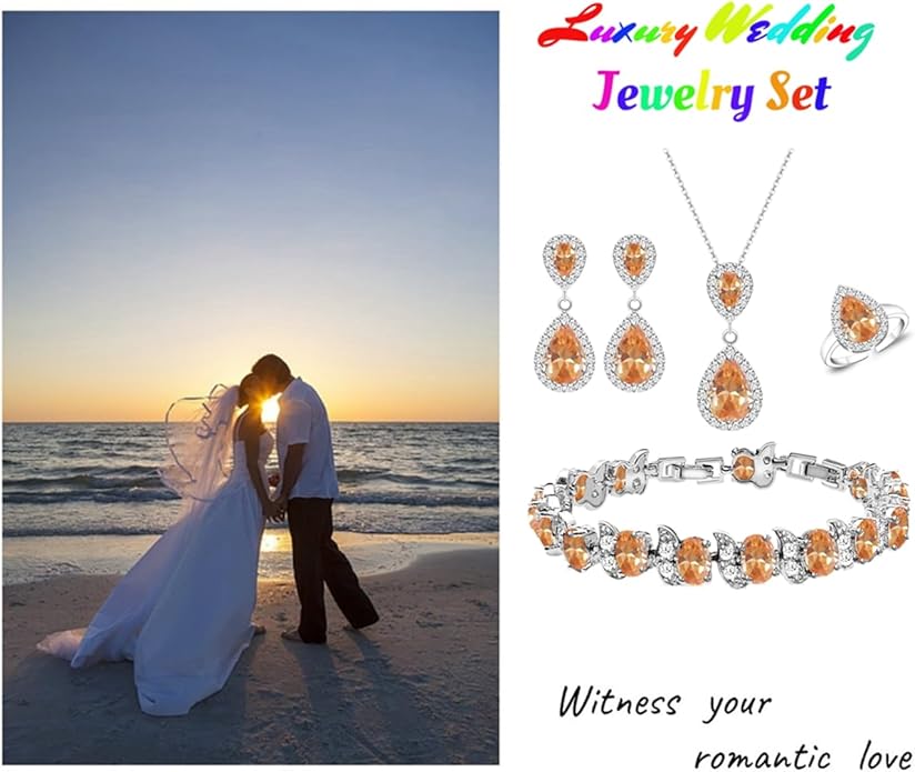 LMXXVJ Teardrop Jewelry Set for Women，Necklace Earrings Adjustable Ring Bracelet Set Fashion Formal Platinum/Gold/Rose Gold Jewelry Gift Girl/Mom/Wife/Grandmother/Best Friend/Aunt