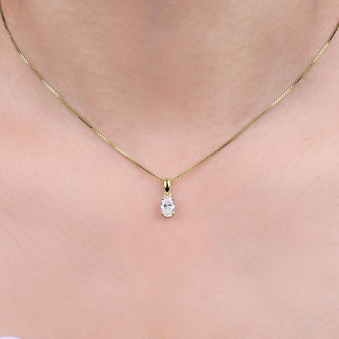JewelryPalace Oval Cut 1ct 2ct Cubic Zirconia Solitaire Pendant Necklace for Women, 925 Sterling Silver Necklaces for Her, Classic Simulated Diamond Jewelry Set Gift, 18 Inches Chain