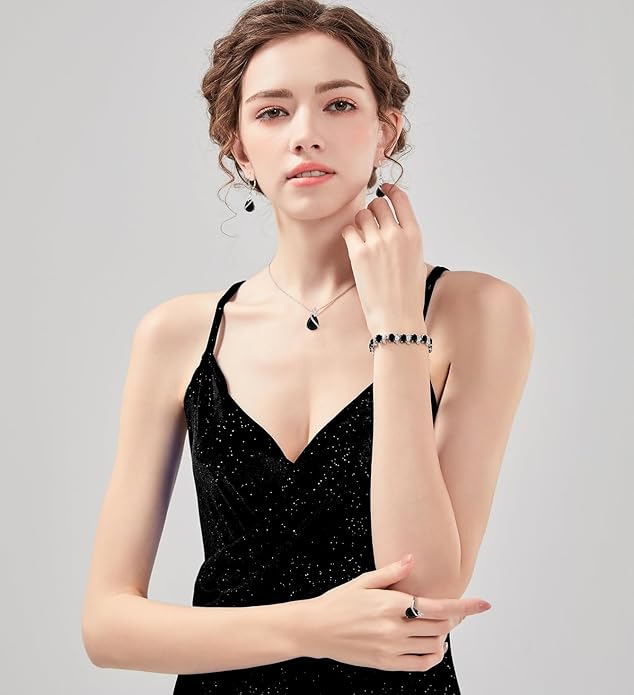 LMXXVJ Jewelry Set for Women,Teardrop Cubic Zirconia Necklace Earrings Adjustable Ring Bracelet Jewelry Set Formal Jewelry Gift