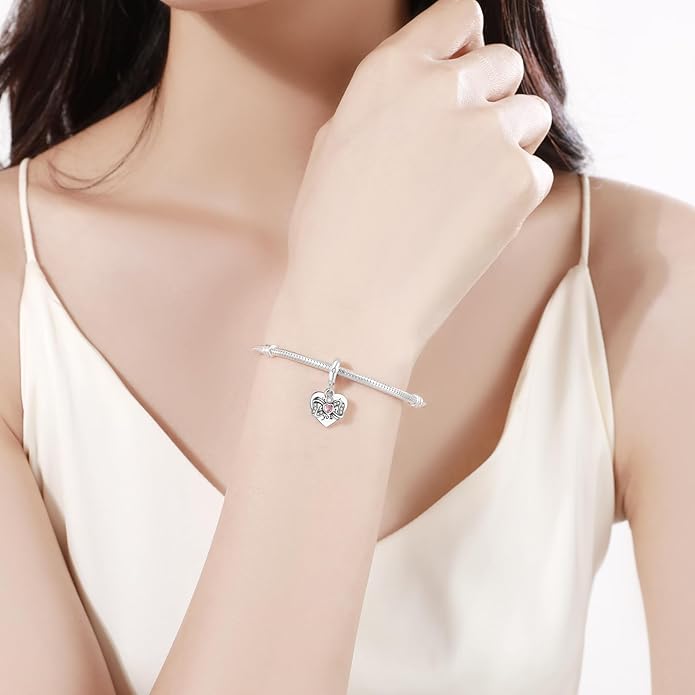 925 Sterling Silver Charms Fit Pandora Charms Bracelet God Has You In His Arms I Have You In My Heart Fit Wife Daughter Mother's Day Christmas Birthday Gift
