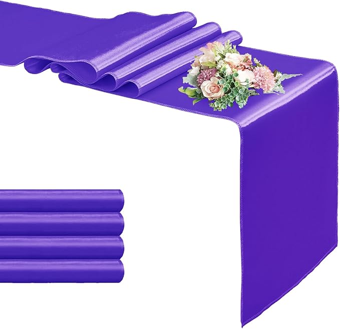 5-Pack Satin Table Runner Purple 12 x 108 Inch Long Silk Satin Table Runners for Wedding,Graduations,Engagements,Birthday Party and Banquet Decoration（5 Pack, 12x108 Inch, Purple）