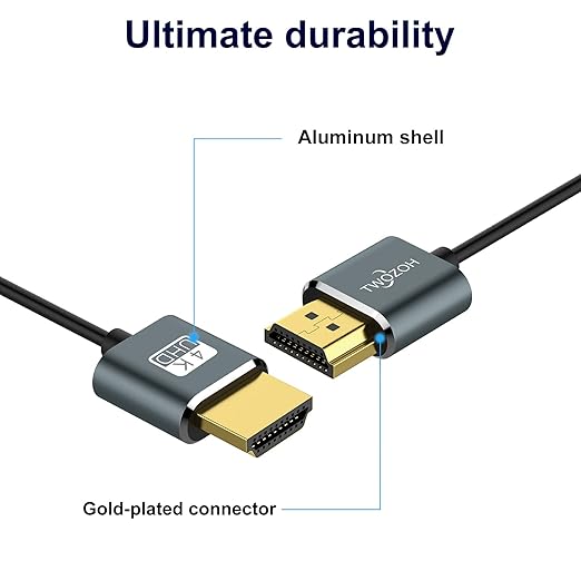 Twozoh Flexible & Slim HDMI Cable 3.3FT 2 Pack, Ultra Thin HDMI Cord Supports High Speed 4K@60Hz 18gbps 2160P/1080P