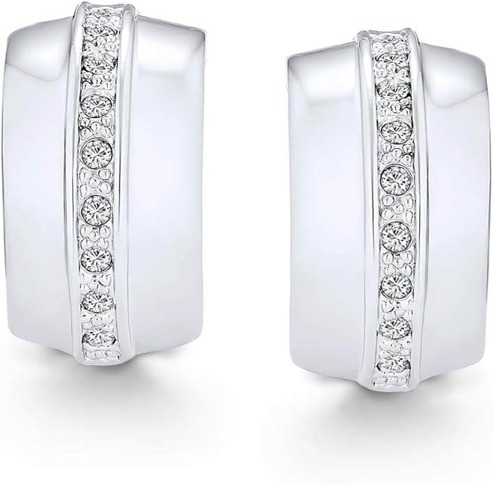 Fashion Bridal Wedding 3 Row Pave Crystal Dome Endless Hinged Huggie Hoop Clip On Earrings For Women Non Pierced Ears Yellow Gold Silver Plated