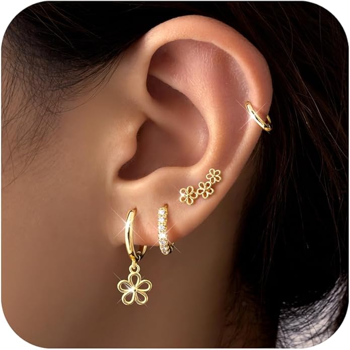 Small Gold Huggie Hoop Earrings Set for Women Men Hypoallergenic 14K Plated Stack Cartilage Earrings, Multiple Piercing Lightweight Mini Thin Cute Dainty Trendy Jewelry Set Christmas Gifts for Women