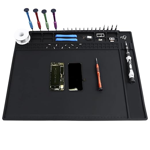 Anti Static Mat Includes ESD Wristband and Grounding Wire and Grounding Plug for Electronics Repair, Premium Heat Resistant ESD Safe Soldering Mat (17.7" x 13.6")