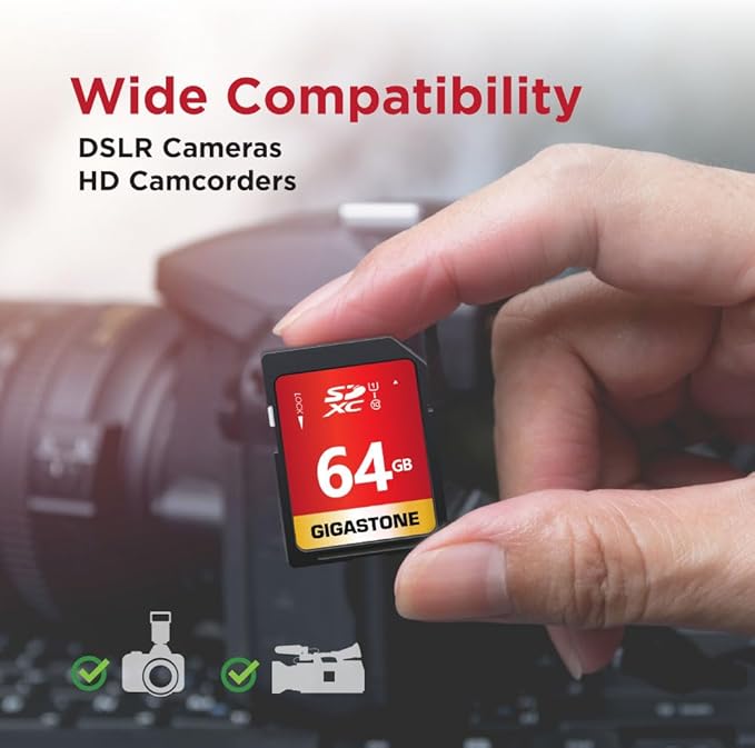 GIGASTONE 64GB SD Card 5-Pack UHS-I U1 Class 10 SDXC Memory Card High Speed Full HD Video Canon Olympus Digital Camera, with 5 Mini Cases