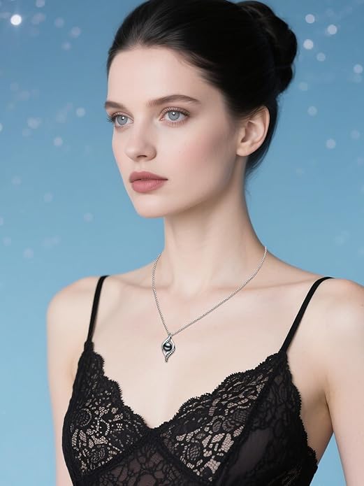 Tahitian Black Pearl 18K White Gold Plated Sterling Silver Heart/Infinity/Four Leaf Clover Pendant Necklace Jewelry Gifts for Women Wife Mom Girlfriend Wedding Birthday Anniversary Christmas