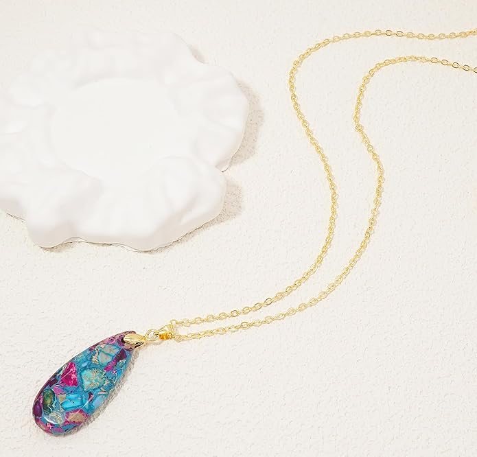 Stone Necklaces for Women Teardrop Gemstone Pendant Necklace Natural Stone Chain Necklaces