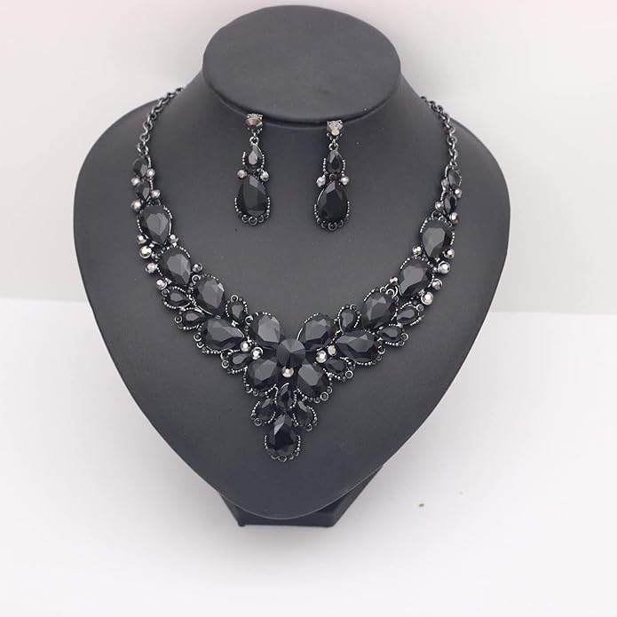 Women's Wedding Bridal Austrian Crystal Glass Teardrop Statement Necklace Dangle Earrings Bracelet Ring Wedding Party Jewelry Set for Bridal Bridesmaid