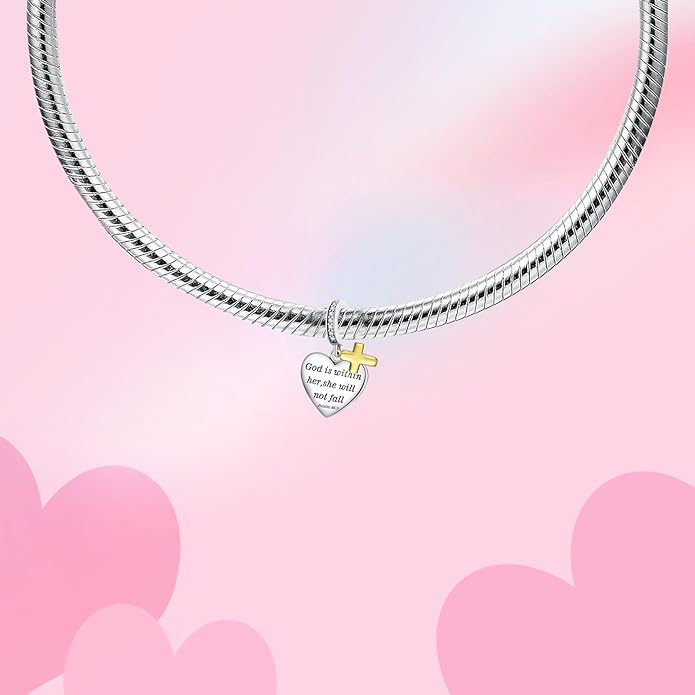 Birthday Fashion Love Heart Dangle Charm 925 Sterling Silver Charms fits Bracelets and Necklace Pendant Bead Charms Jewelry Present for Women Family Friends