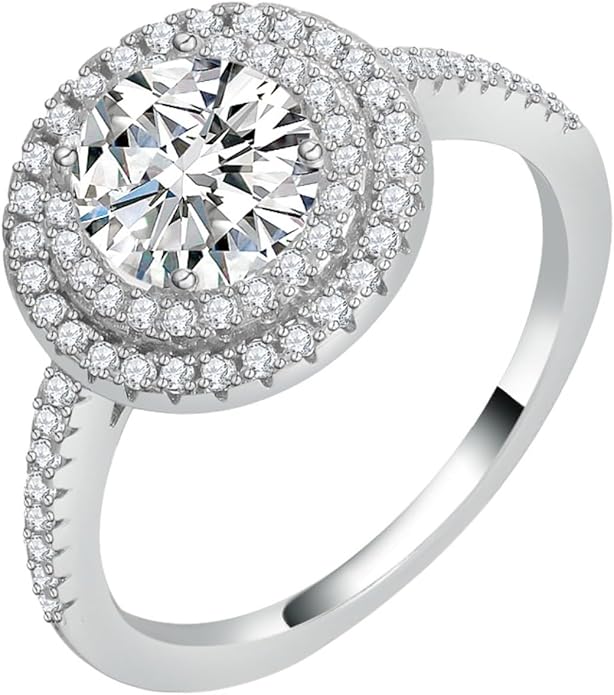 14K Gold Engagement Rings for Women,1/2Carat Round Cut Diamond Ring,Glamorous Full-Pave Style, VVS1 D-Color, Anniversary Promise Rings for Her