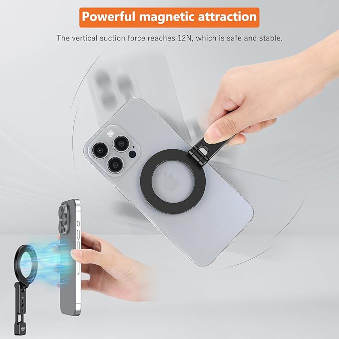 VRIG Magnetic Phone Holder Compatible with Magsafe for iPhone 16 15 14 13 12 Pro Max Plus Series,Aluminum Tripod Mount Adapter with 1/4”-20 & Cold Shoe for Video Recording