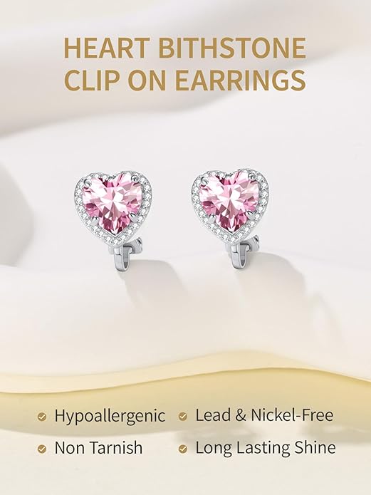 FindChic Sparkling Birthstone Clip On Earrings for Women, Silver Plated Stud Earrings 8MM Cubic Zirconia Non Pierced Studs, 12 Months Birthday Jewelry Gift