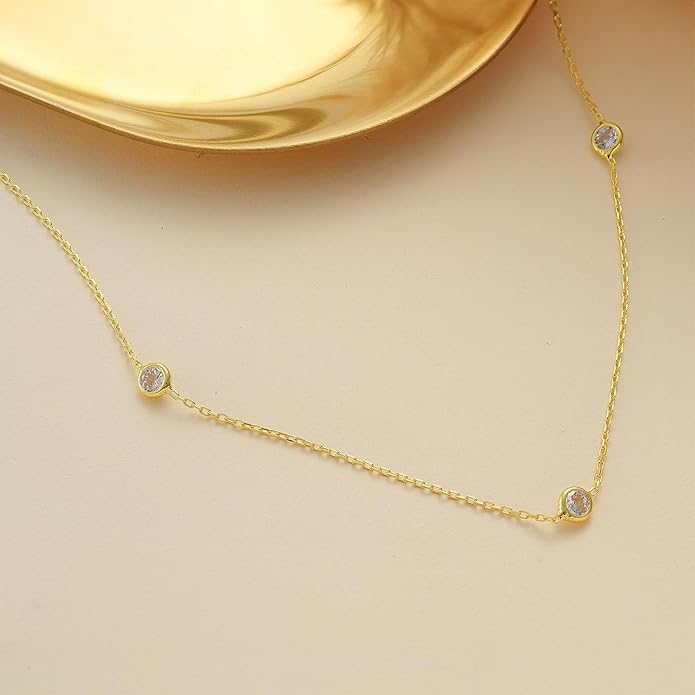 Valentines Day Gifts for Women Her - Dainty Necklaces for Women Cute Station Choker Simulated Diamond Necklace Simple Layering CZ Necklace Trendy Jewelry Gifts