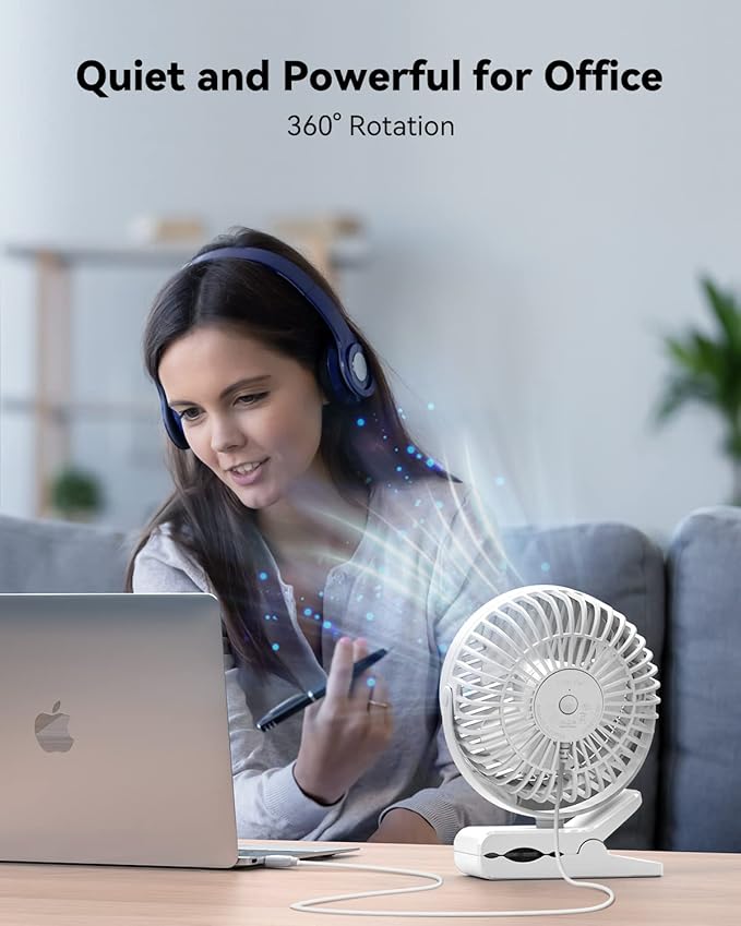 GEHEN Small Clip on Fan, 3-Speed Fan with Strong Airflow, USB-Powered Clip & Desk Fan with Sturdy Clamp, Ultra Quiet for Office Dorm Bedroom Stroller
