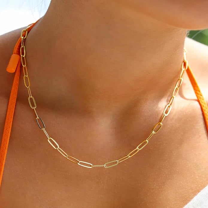 Gold Layered Necklaces for Women, 14K Gold Plated Dainty Gold Chain Choker Necklace Stack, Herringbone Gold Necklaces Set