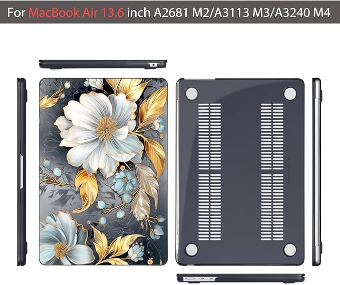 Teryeefi Compatible for 2022-2025 MacBook Air 13.6 inch Case M4 A3240/M3 A3113/ M2 A2681, Flowers Hard Shell Case&Keyboard Cover&Type C Adapter for MacBook Air M3 M2 with Touch ID, Modern Abstract Art