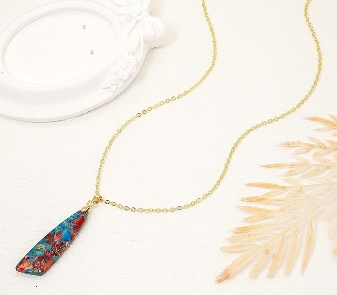 Nature Stone Necklaces for Women Boho Pendant Necklace 18K Gold Chain Necklaces