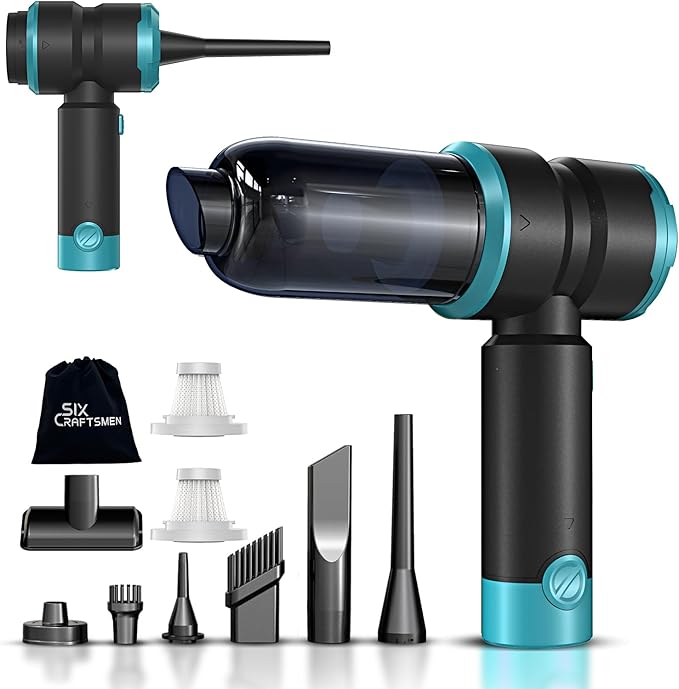 Handheld Car Vacuum with 15000PA Power, 4 in 1 Small Powerful Cordless Vacuum Cleaner & Air Duster with 2000mAh Battery, Rechargeable Portable Mini Hand Held Vacuum for Car, Home,Office,Pet Hair（Blue）