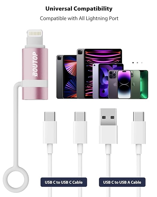 [MFi Certified] 36W USB C to Lightning Cable Adapter, Support Data Sync/PD Fast Charging Compatible with iPhone iPad AirPods, with Anti-Lost Holder - Rose Gold 3 Pack