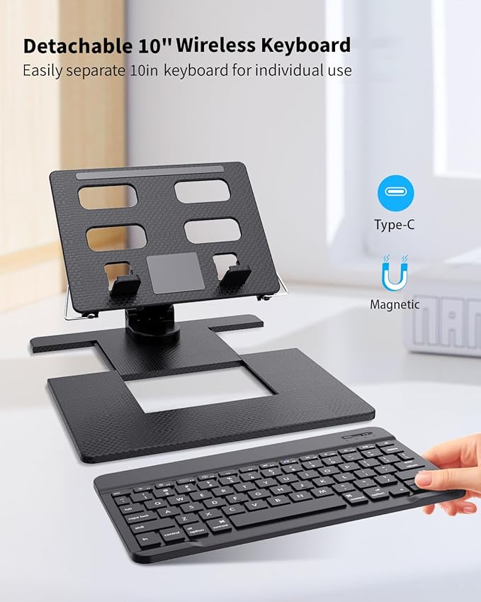 Desk Stand and Bluetooth Keyboard Combo for Samsung Galaxy Z Fold 7/6/5, 4 in 1 Set Include Mouse Pen, Adjustable Foldable Tablet Stand Holder Fits for 4.7"-13" Smartphones Tablet