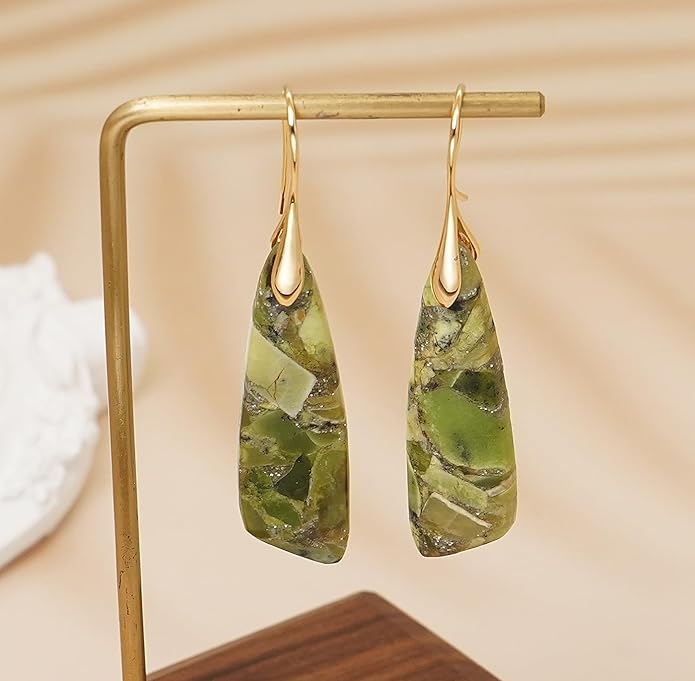 Natural Stone Earrings for Women Boho Triangles Dangle Drop Earrings