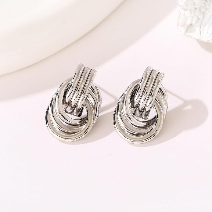 Gold/Silver Statement Geometric Earrings for Women Chunky Gold Knot Link Drop Dangle Earrings Trendy Jewelry Gift