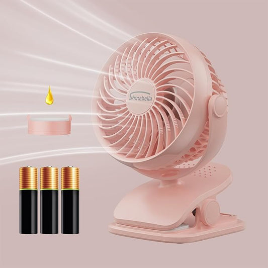 Shinebella AA Battery Powered Clip on Fan with 4-Speed, 5’’ Small Desk Fan with Aroma Function, USB Powered, 360°Rotation, Ultra Quiet, for Golf Cart, Stroller, Bedroom,Car(Batteries Not Included)