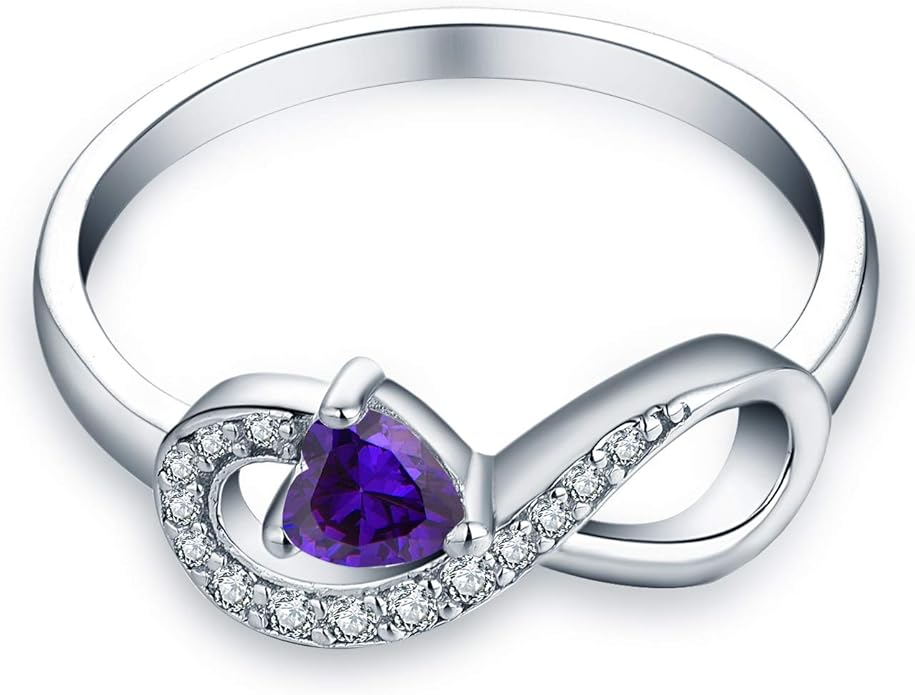 JO WISDOM Promise Ring for Women Sterling Silver Infinity Heart Promise Rings for Her Birthstone Cubic Zirconia Friendship Ring Size 5-12
