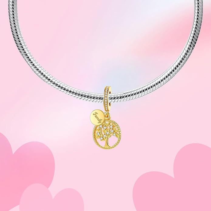 Birthday Fashion Love Heart Dangle Charm 925 Sterling Silver Charms fits Bracelets and Necklace Pendant Bead Charms Jewelry Present for Women Family Friends