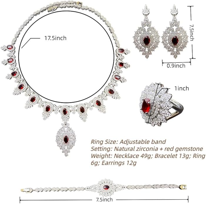 Rhinestone Wedding Bridal Jewelry Set Women's Prom-Style Necklace, Earrings, Bracelet, Ring Bridesmaid Gift Pairs with Evening Gown