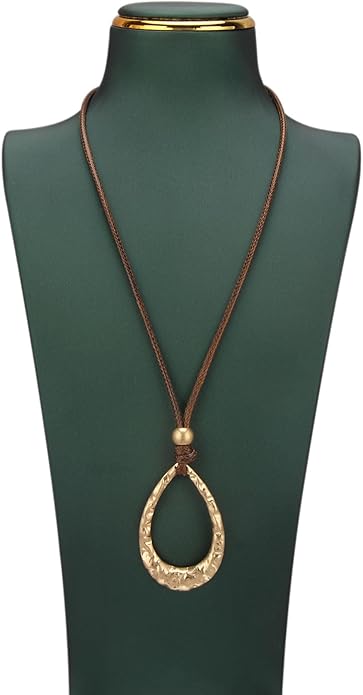 Boho Leather Necklace Women Bohemian Brown Circle Pendant Necklace Choker Long Necklaces for Women Boho Ring Large Pendant